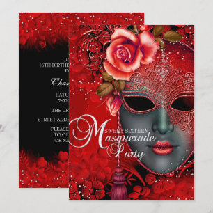 Masque à paillettes rouges Invitation Sweet 16 Mas