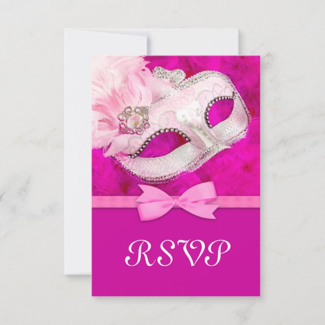 Masque à plumes rose chaud RSVP de soirée masquée (Devant)