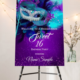 Masque à plumes sarcelle violet Sweet 16 Masquerad