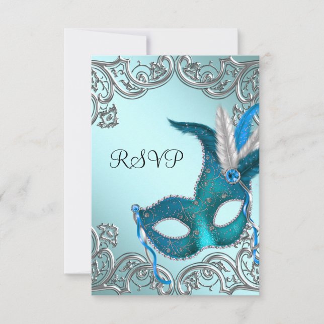 Masque argent bleu sarcelle Soirée masquée RSVP (Devant)