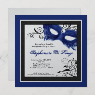 masque bleu de la mascarade 5x5 invitation de 16