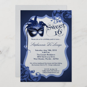 masque bleu de la mascarade 5x7 invitation de 16