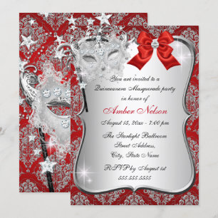 Masque damassé rouge Invitation Quinceanera Masque
