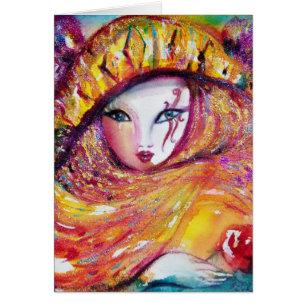 MASQUE DE CARNAVAL EN JAUNE AVEC ROSE ROUGE