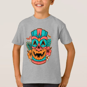 Masque de citrouille Tiki tropical T-shirt Hallowe