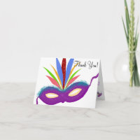 Masque de fête violet plumes Merci Cartes
