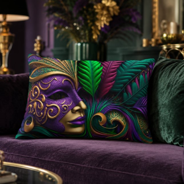 Masque de Mardi Gras 16x12 Coussin d'Accent (Mardi Gras Mask Wall Art | New Orleans Carnival)
