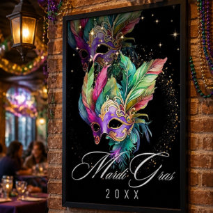 Masque de Mascarade de Mardi Gras   Affiche Noire