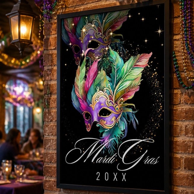 Masque de Mascarade de Mardi Gras | Affiche Noire (Créateur téléchargé)