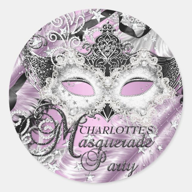Masque de masquerade en lilas argenté autocollant (Devant)