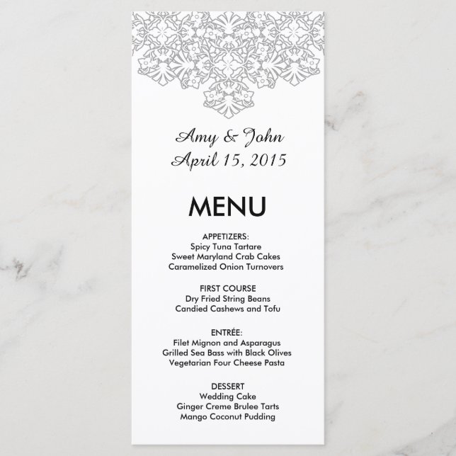 Masque de menu mariage damassé gris argent3 (Devant)