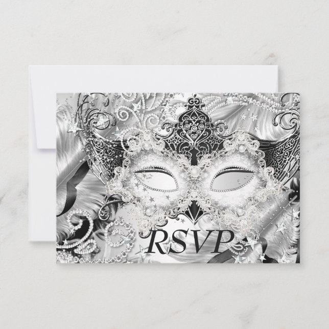 Masque de paillettes d'argent RSVP pour la soirée  (Devant)