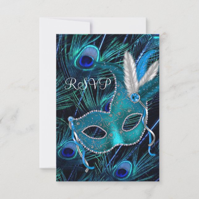 Masque de paon bleu sarcelle, RSVP de soirée masqu (Devant)