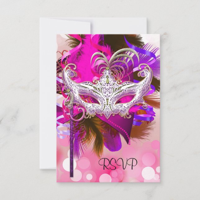 Masque de réponse RSVP noir violet rose Mardi Gras (Devant)