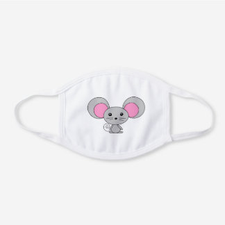 Masque En Coton Blanc Souris grise et rose