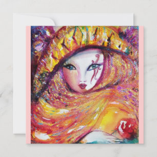 MASQUE JAUNE, FÊTE DE MARDI GRAS rose rouge pourpr