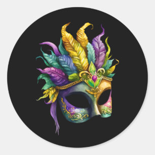 Masque Mardi Gras sur Sticker rond noir
