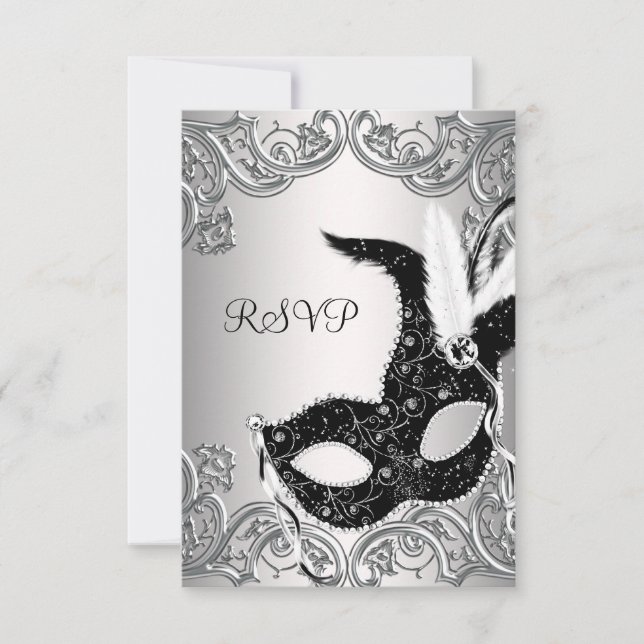 Masque noir argenté RSVP pour soirée masquée (Devant)