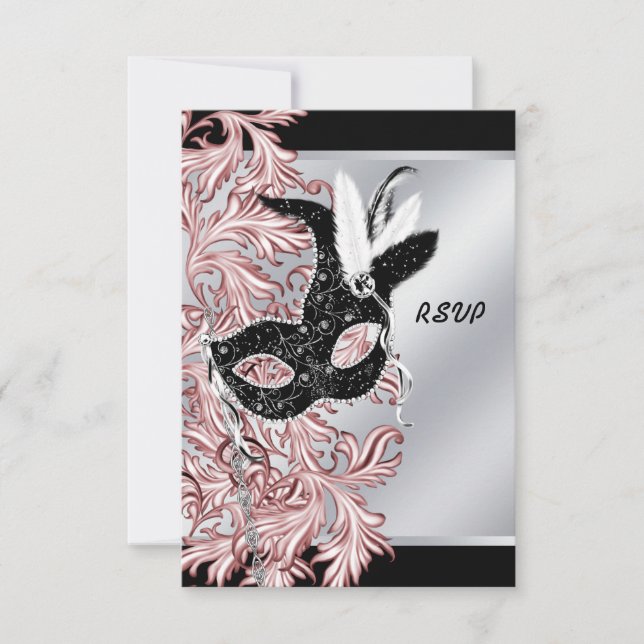 Masque noir rose RSVP pour soirée masquée rose et  (Devant)