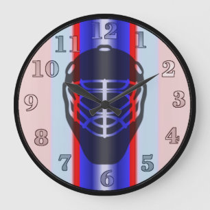 Masque rouge et bleu de gardien de but Horloge mur