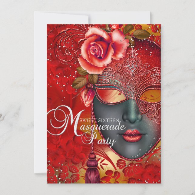 Masque scintillant rouge et or Invitation Masquera (Devant)