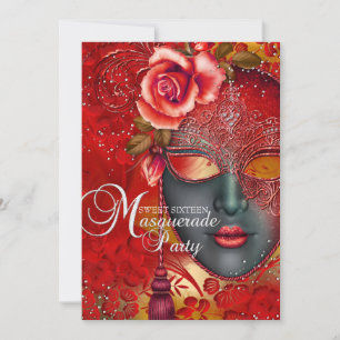 Masque scintillant rouge et or Invitation Masquera