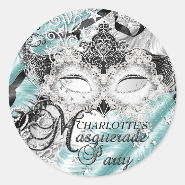 Masque scintillant sarcelle argenté Autocollant Ma (Devant)