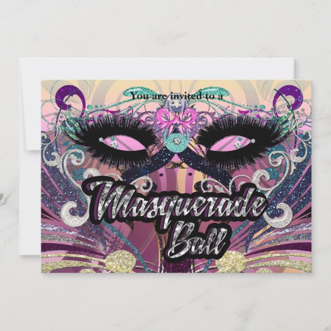 Masquerade Ball Coloré Eyelashes Masque Invitation (Devant)