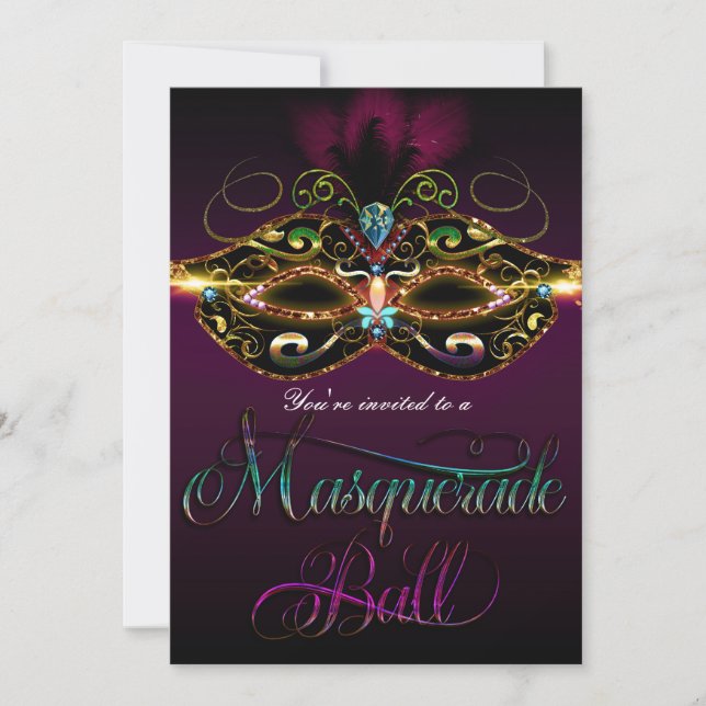 MASQUERADE BALL Mutli Color Fun Party Invitations (Devant)