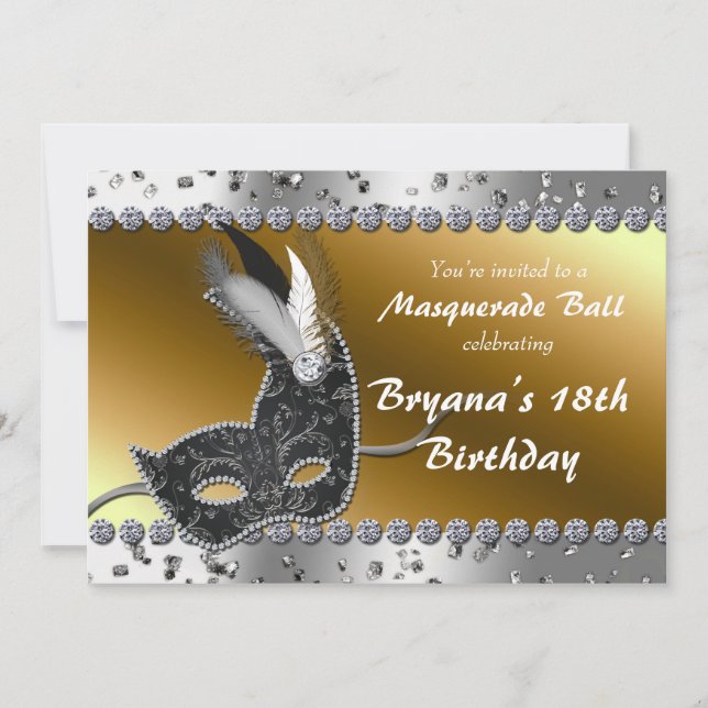 Masquerade Ball Party Silver Gold Invitation (Devant)