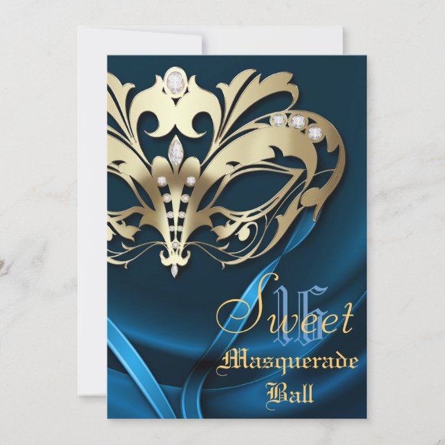 Masquerade Blue Jeweled 16 Invitation (Devant)