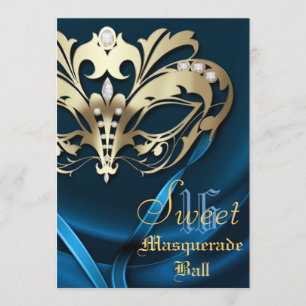 Masquerade Blue Jeweled 16 Invitation