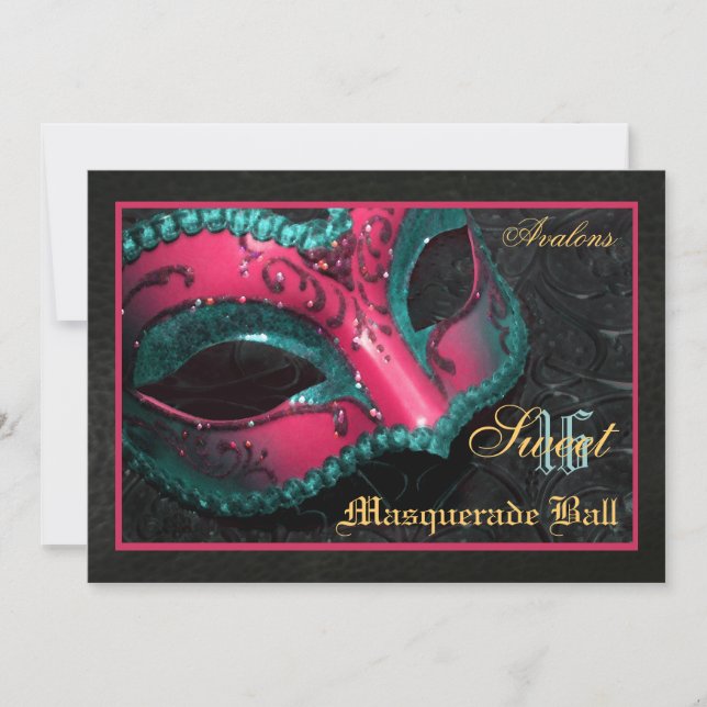 Masquerade Mascarade Mascarade Rose Invitation à 1 (Devant)