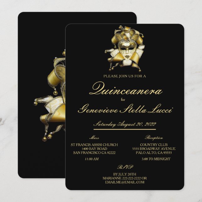 Masquerade Masque Quinceañera Party Invitation (Devant / Derrière)