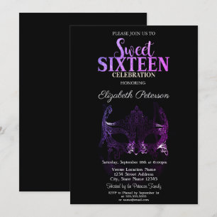 Masquerade, Masque Violet Invitation Sweet 16