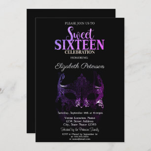 Masquerade, Masque violet Sweet 16 Invitation