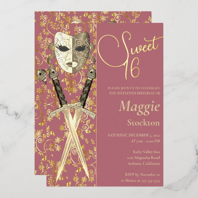 Masquerade médiévale Sweet 16 Invitation (Recto/Verso)