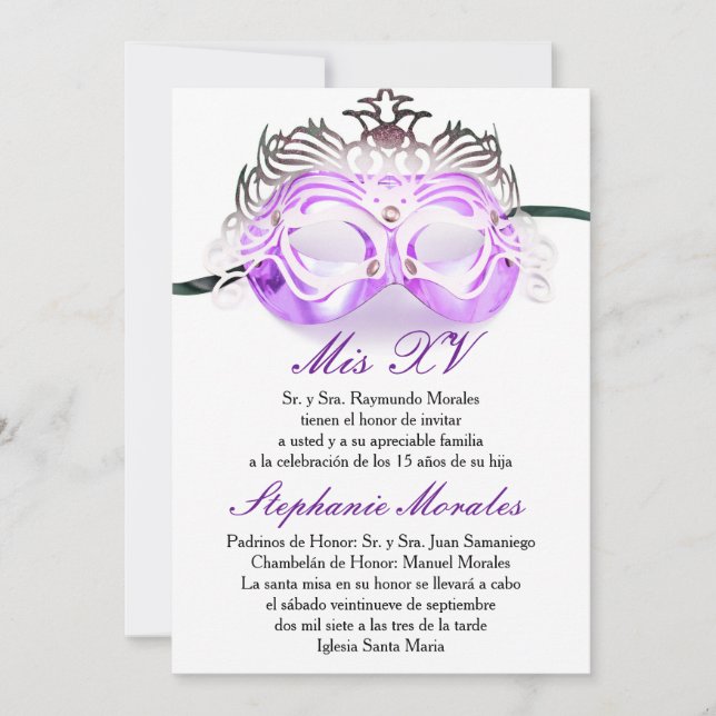 Masquerade violette Quinceanera Invitation Anniver (Devant)