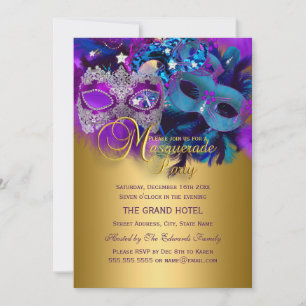Masques Bleus, Violets et Dorés Invitation à une S