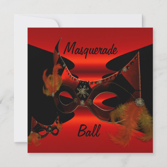 Masques de Bal Masqué Rouge Soie Noire Invitation  (Devant)
