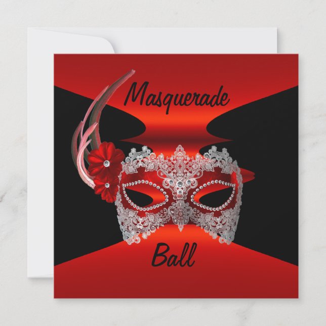Masques de Bal Masqué Rouge Soie Noire Invitation  (Devant)