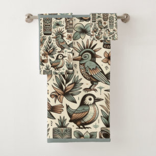 Masques Tiki Tropicaux Vintage et Oiseaux Gris Ver