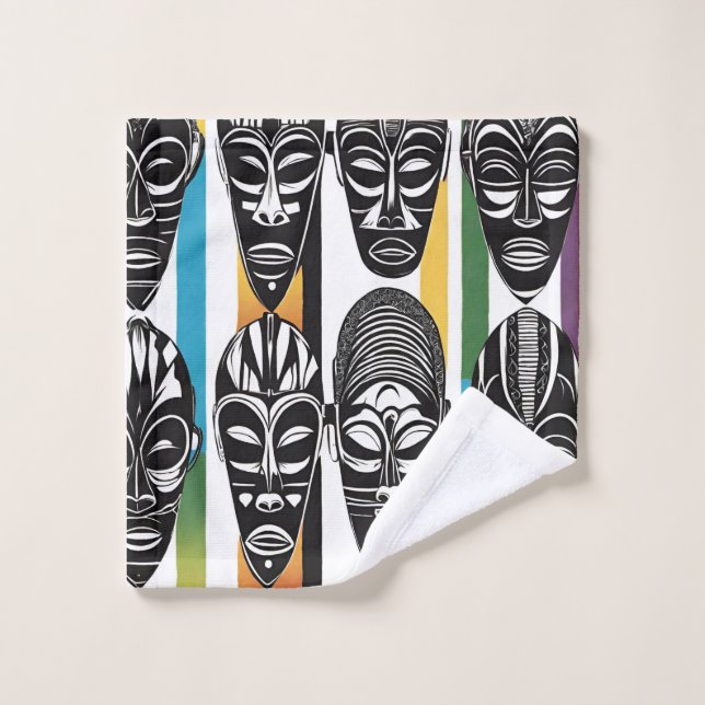 Masques Tribaux Africains Serviette en rayures col (Gant de toilette)