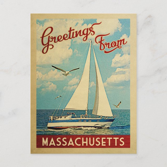 Massachusetts Carte postale Vintage voyage de voil (Devant)