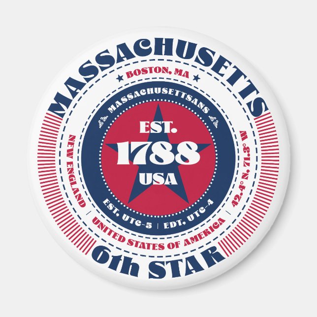 Massachusetts Circle Typographie Souvenir Magnet (Devant)