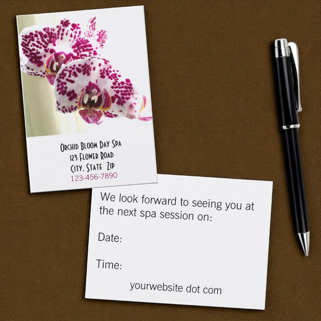 Massage Spa Salon Orchidées Florales Carte de rend (front and back business and appointment card template)