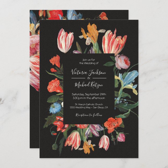 Maste Floral Dark & Moody Faire-part de mariage (Devant / Derrière)