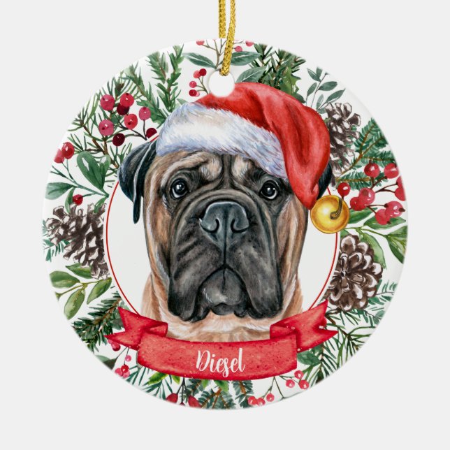 Mastiff Custom Santa Hat Chien de Noël Ornement (Devant)
