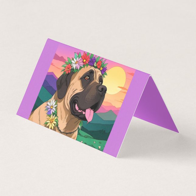Mastiff dogue anglais avec couronne de fleurs fête (Front)