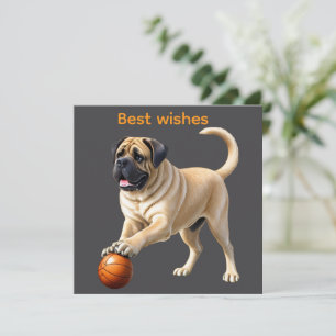 Mastiff Dogue Anglaise avec ballon en vacances